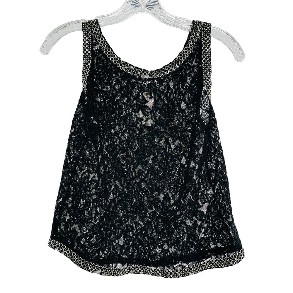 Jennifer Lopez Black Sheer Lace Sleeveless Silver Beaded Trim Tank Top XS NWT